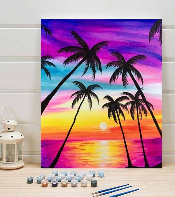 Tropical Beach Sunset - Paint by Numbers Beach Scene